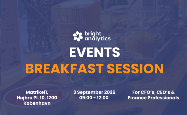 Visual of a BrightAnalytics Breakfast Session promo with white and orange text