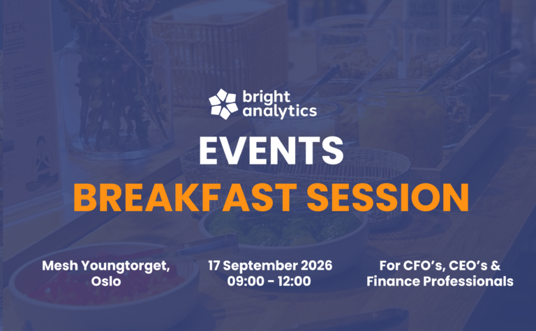 Visual of a BrightAnalytics Breakfast Session promo with white and orange text