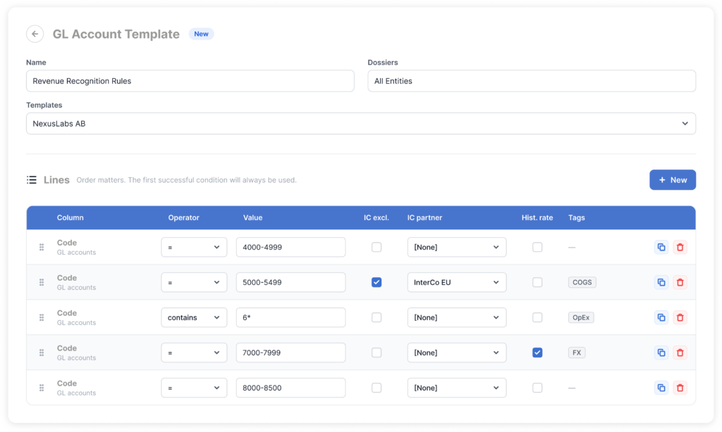 Image of how to create a GL Account through a template in BrightAnalytics