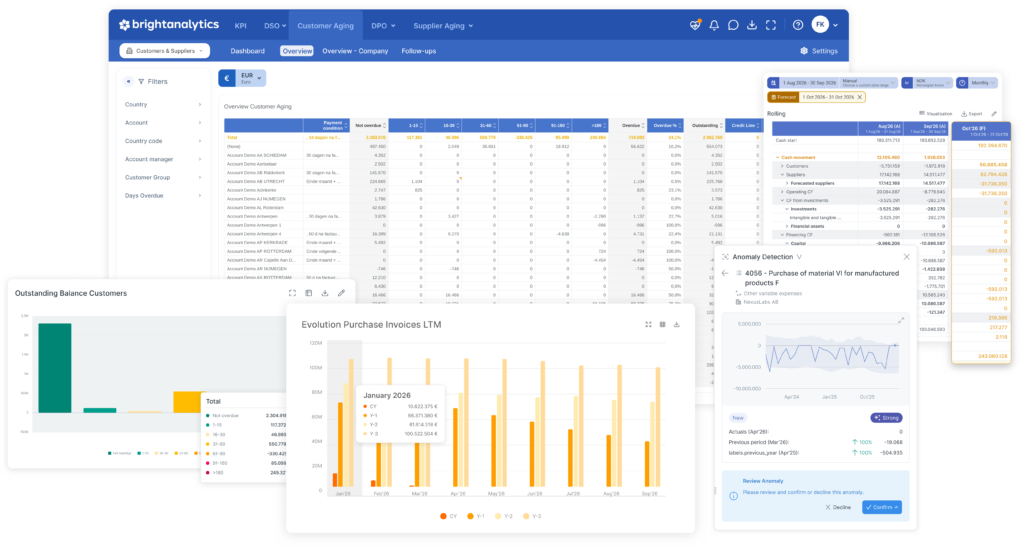 Screenshot from the BrightAnalytics environment with the financial planning analysis
